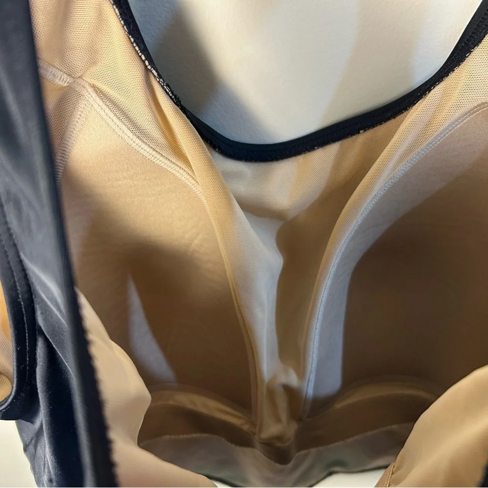 LL Bean Scoopneck‎ Tankini Top 20W Plus Black Full Padded Bra Lined Swim Beach